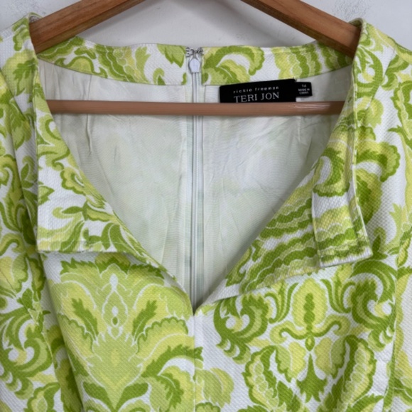 Teri Jon Rickie Freeman Sleeveless Dress 14 Green Print Preppy Old Money Spring - Picture 3 of 13